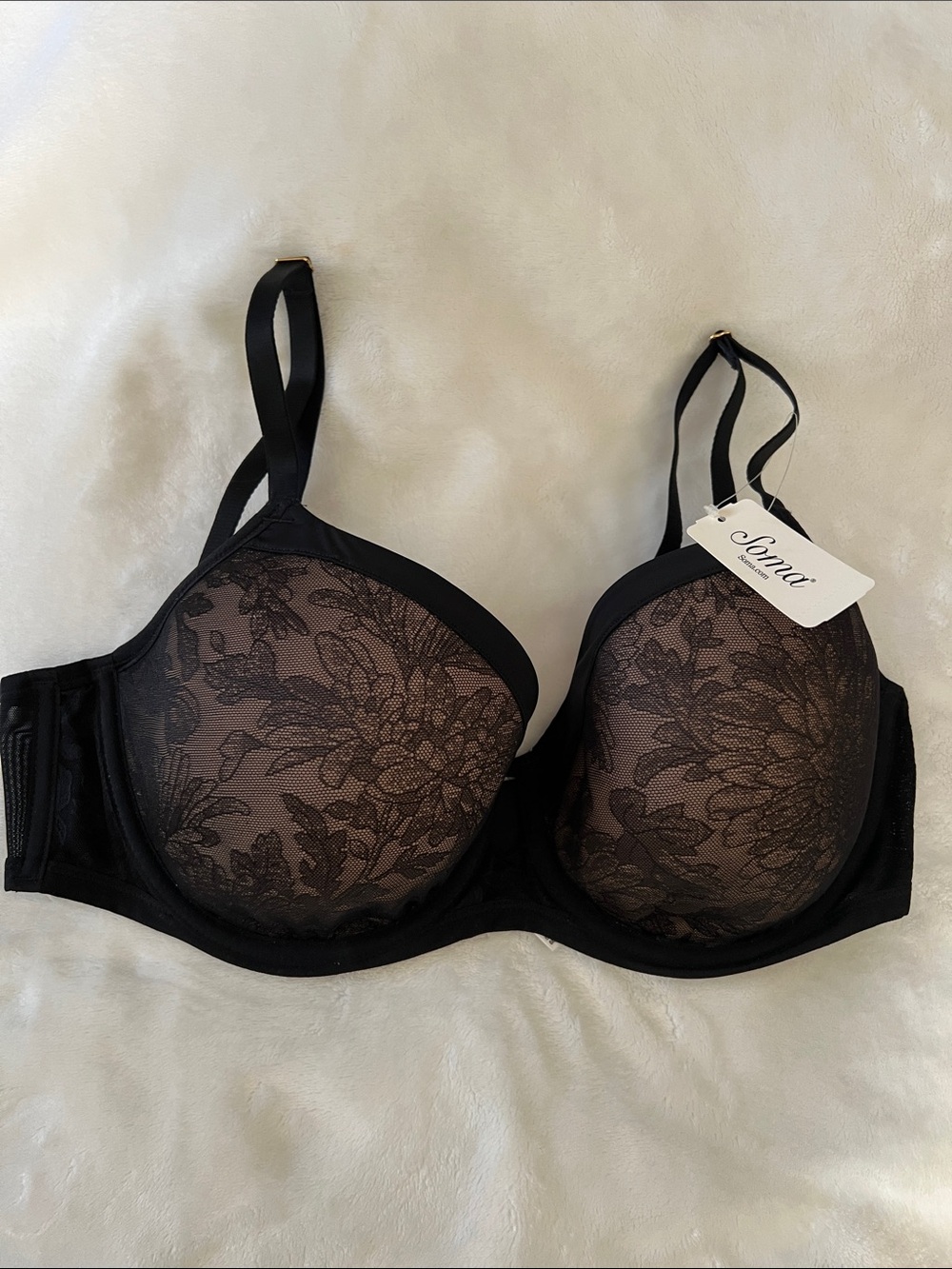 Soma Black Floral Lace Underwire Bra 36 DD